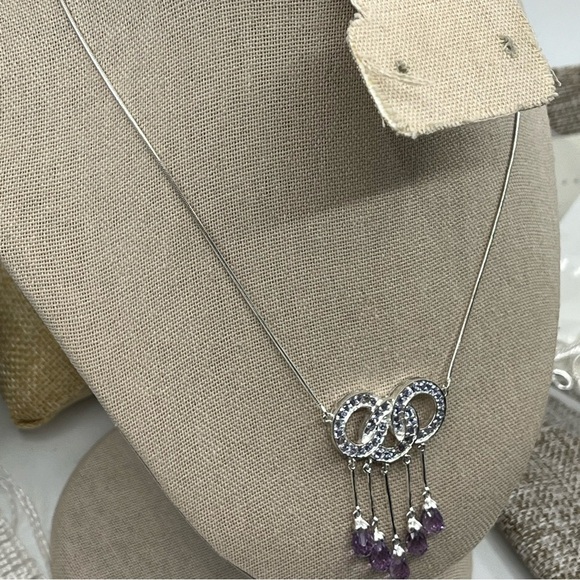 90s Vintage Sterling Silver Necklace with Amethyst & Tanzanite Gemstones - Picture 5 of 13